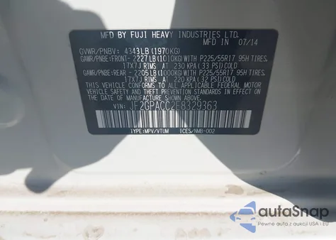 2014 Subaru Xv Crosstrek 2.0I Premium из США, поврежденный, VIN JF2GPACC2E8329363